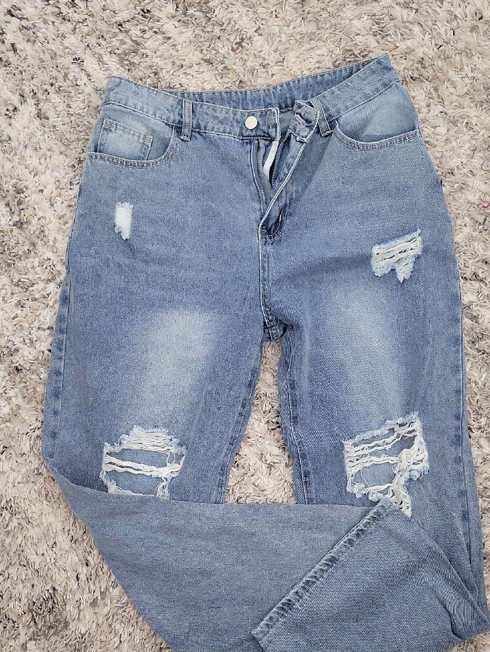 Distressed Wide-Leg Light Blue Women's Ripped Jeans